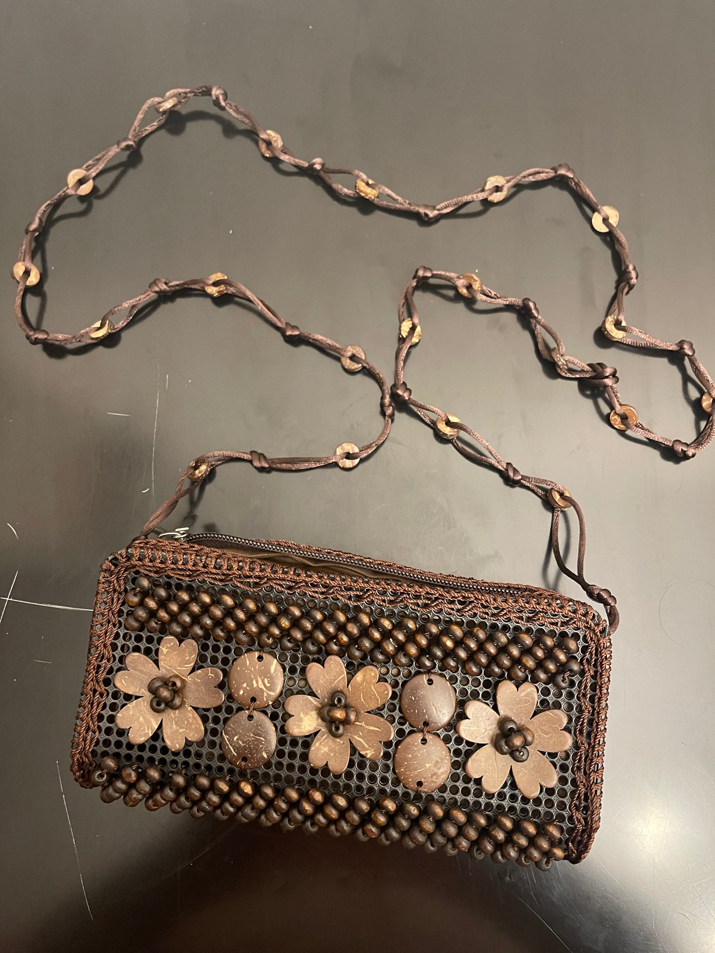 Brown coconut shell small swing bag